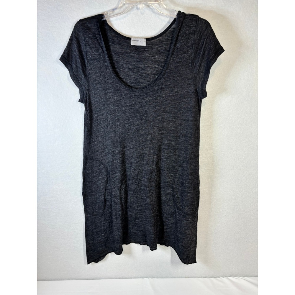 Allen Allen USA Womens Large Charcoal Grey Slub Knit Short Sleeve Pocket Tunic